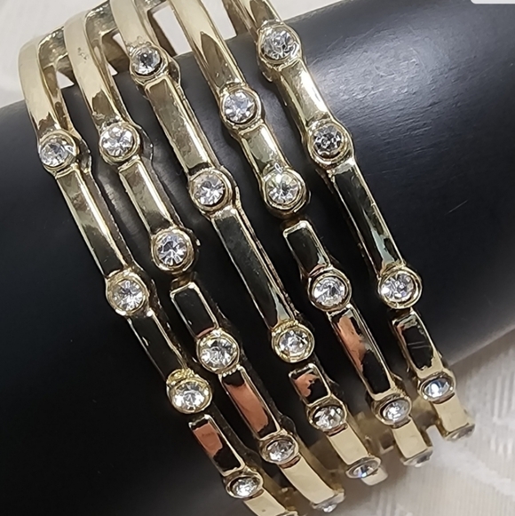 VINTAGE 80S GOLD TONE RHINESTONE HINGED CUFF BRACELET STATEMENT ARCHITECTURAL - Picture 12 of 12